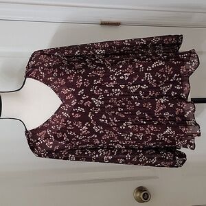 41 Hawthorn Size S Burgundy, Pink White Yellow Floral Blouse, Long Sleeve, NEW
